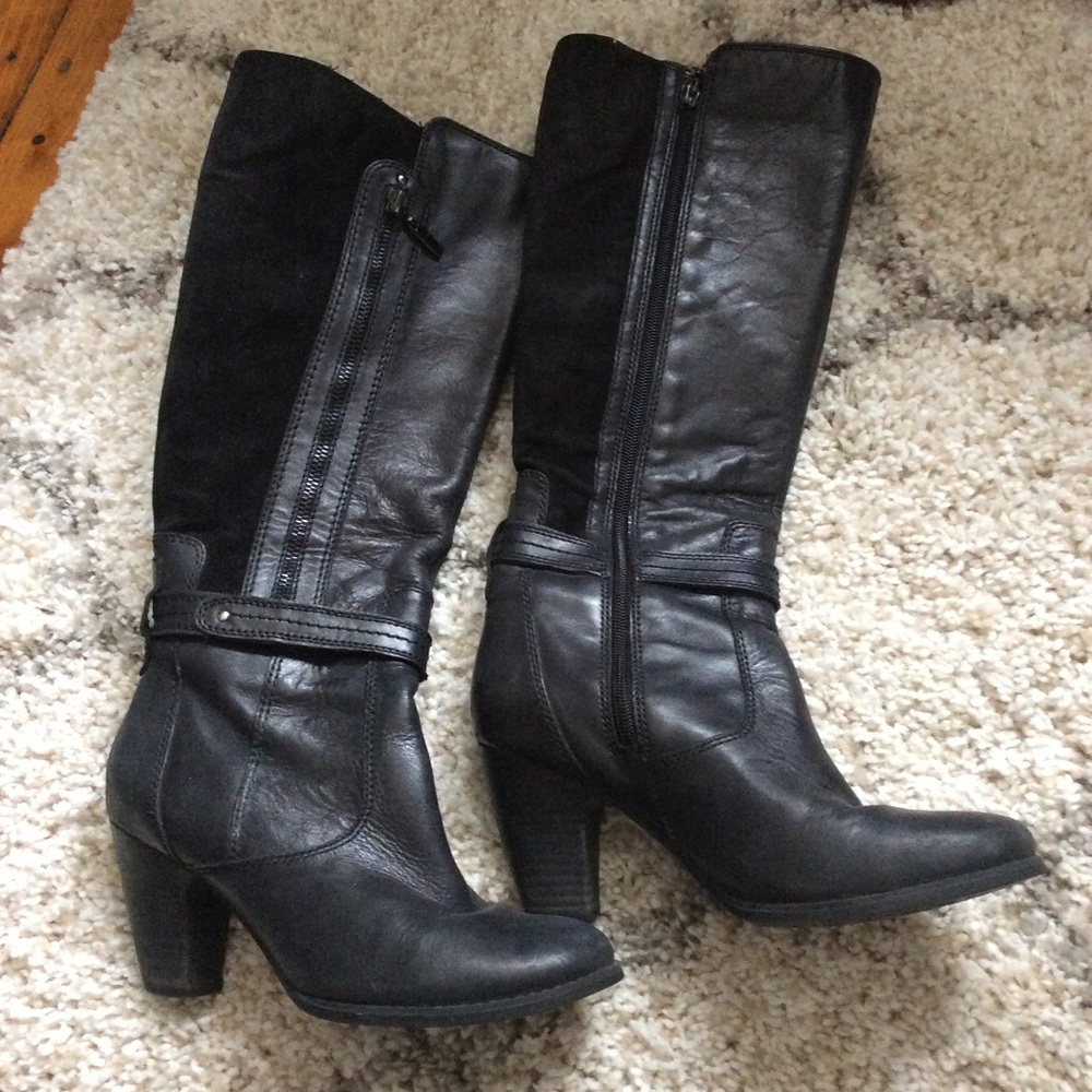 CLARKS Tall Leather Black Riding Boots